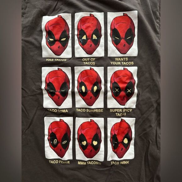 Marvel Deadpool Mens Taco Expressions Funny Charcoal Shirt Size Medium - Picture 2 of 5